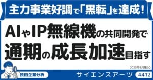 主力事業好調で「黒転」を達成！AIやIP無線機の共同開発で通期の成長加速目指すサイエンスアーツ（4412）